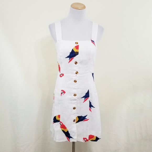 SOLD Farm Rio Macaw dress white mini linen parrot - Picture 3 of 8